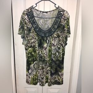 Judith Women's Blouse with Green and Black Design